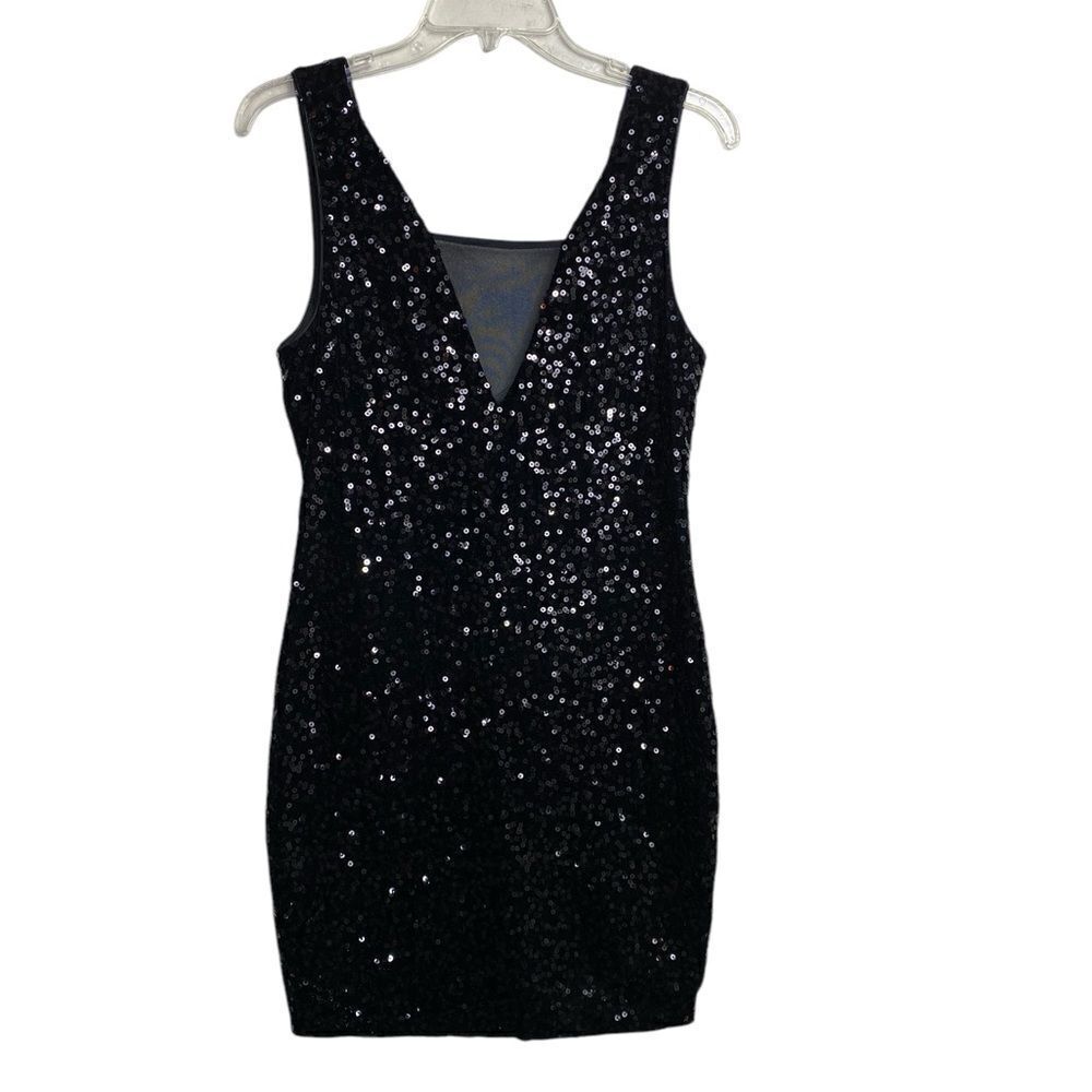 ARDEN B Medium black sequins mini dress w/ deep V in the front and back